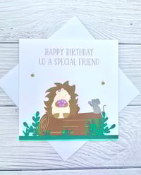 Image 1 of Handmade Hedgehog & Mouse special friend birthday card - Perfect for Nature lovers 