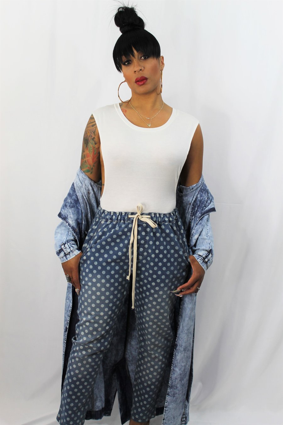 Image of Polka dot denim pant