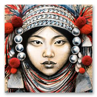 Image 1 of Paper Art Print - "Akha et Pompons"