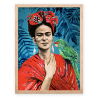 Image 3 of Paper Art Print - "Frida au perroquet"