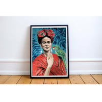 Image 4 of Paper Art Print - "Frida au perroquet"