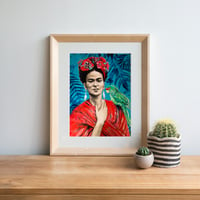 Image 2 of Paper Art Print - "Frida au perroquet"