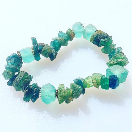 Image of Beautiful Raw Apatite with African Glass <3