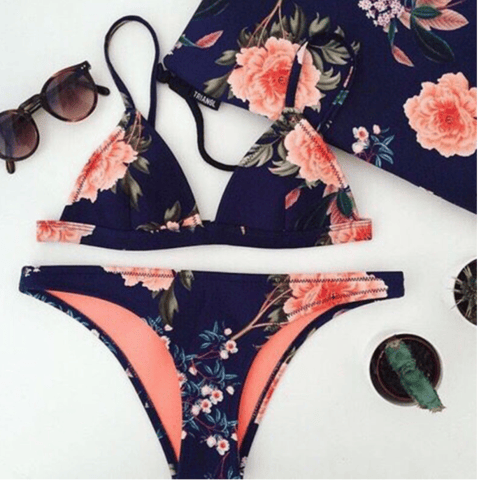 Image of Fashion women black printing two-piece bikinis