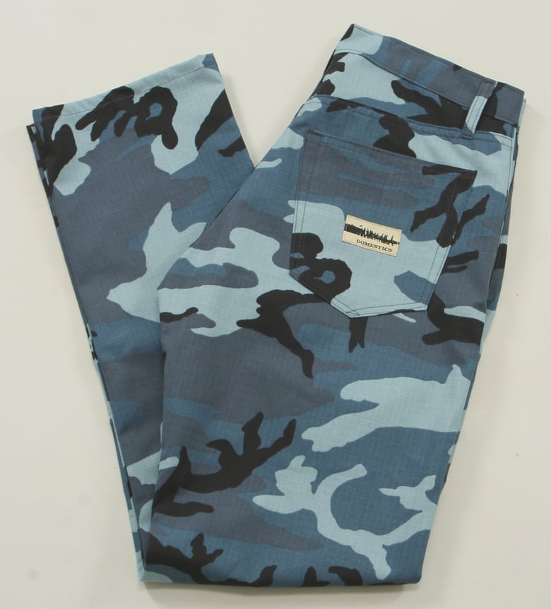 Image of MADE IN USA DOMEstics. BLUE CAMO RIPSTOP Pants