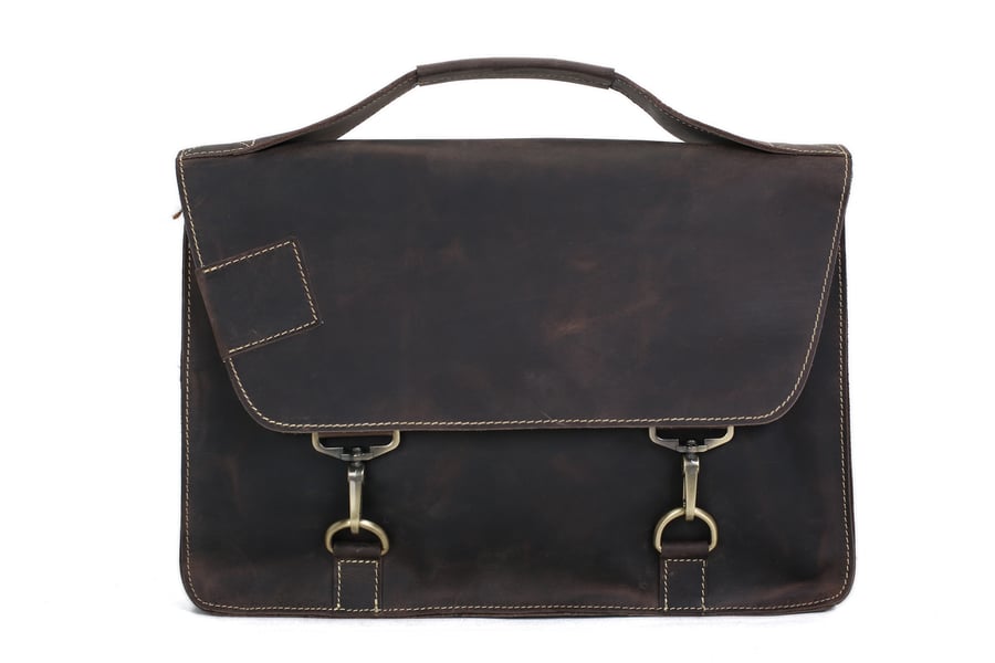 Image of Vintage Style Genuine Leather Briefcase Men's Messenger Bag Laptop Bag Business Handbag 9081
