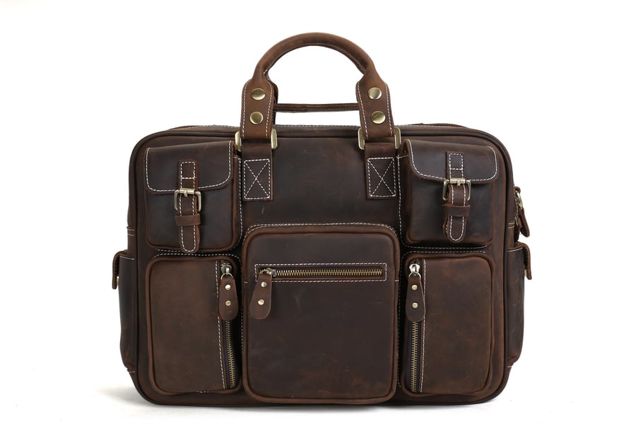 Image of Handcrafted Vintage Extra Large Genuine Leather Travel Bag Duffle Bag Organizer Bag 7028