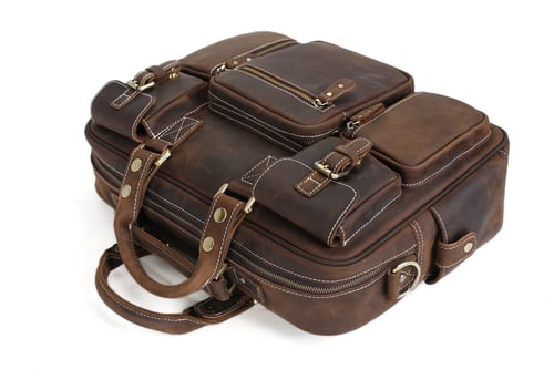 Image of Handcrafted Vintage Extra Large Genuine Leather Travel Bag Duffle Bag Organizer Bag 7028