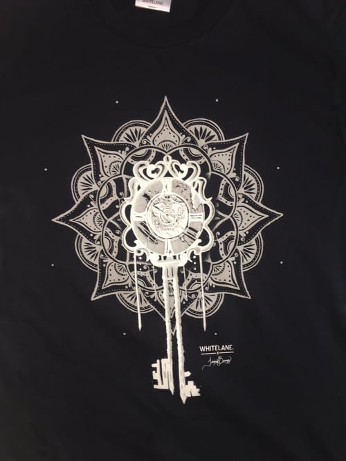 Image of Whitelane. x Jessica Barros collaboration clock & key tshirt - Black