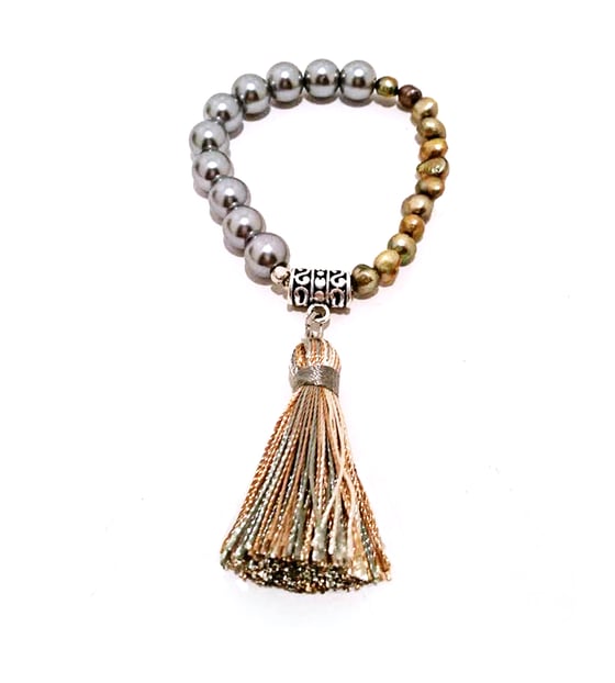 Image of Two-Colors Freshwater Cultured Pearl Stacking Tassel Adjustable Bracelet