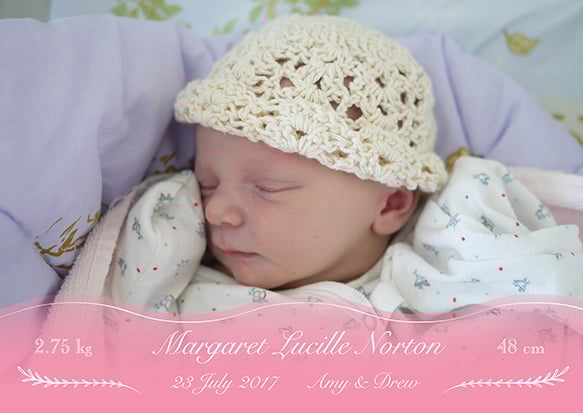Image of Hong Kong Baby Photo Birth Announcement OR Thank You Card, Pink Wave
