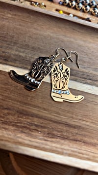 Gold Bedazzled Cowgirl Boot Dangle Earrings