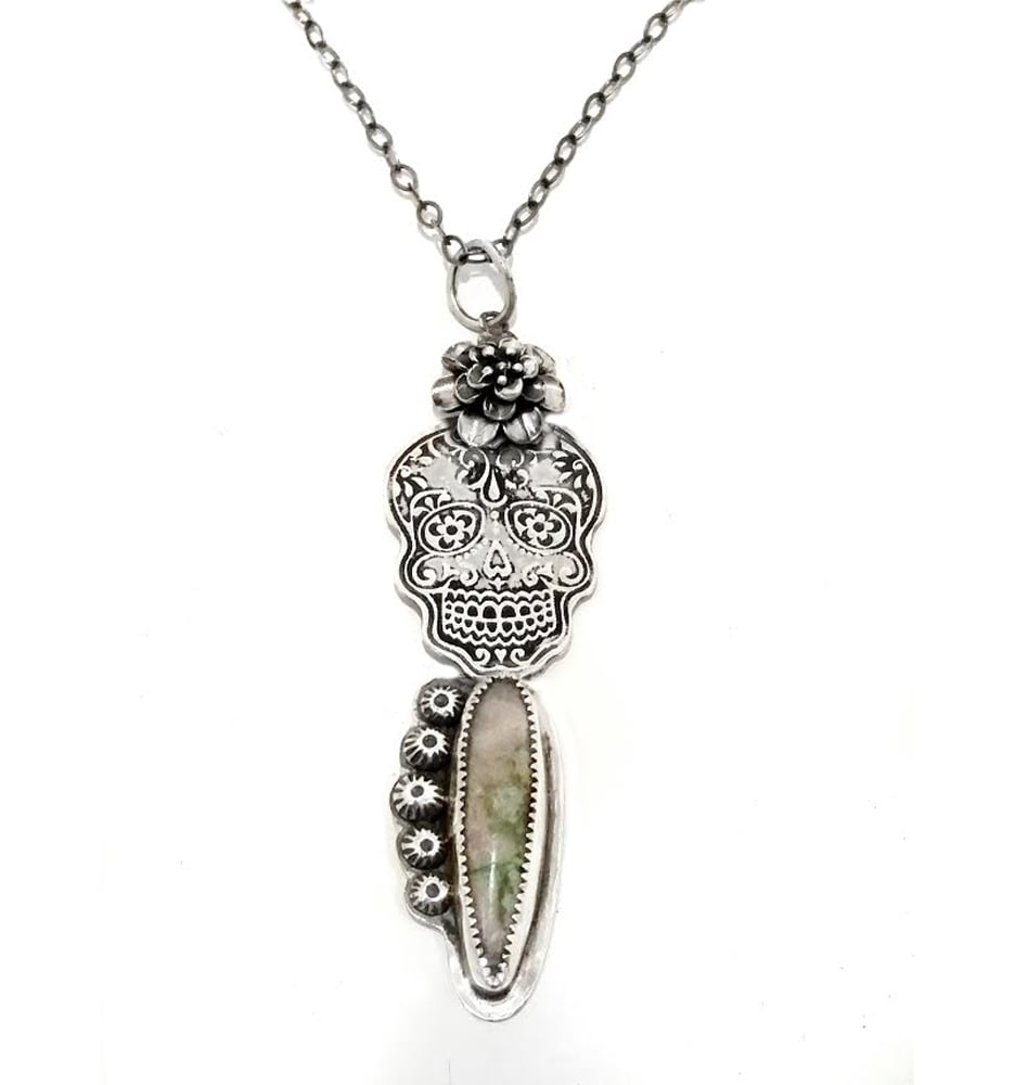 Image of Kahlo-style Dia de los Muertos Sugar Skull Calaveras Pendant Necklace