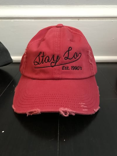 Image of Stay Lo Est 1990s Red Distressed Dad Hat