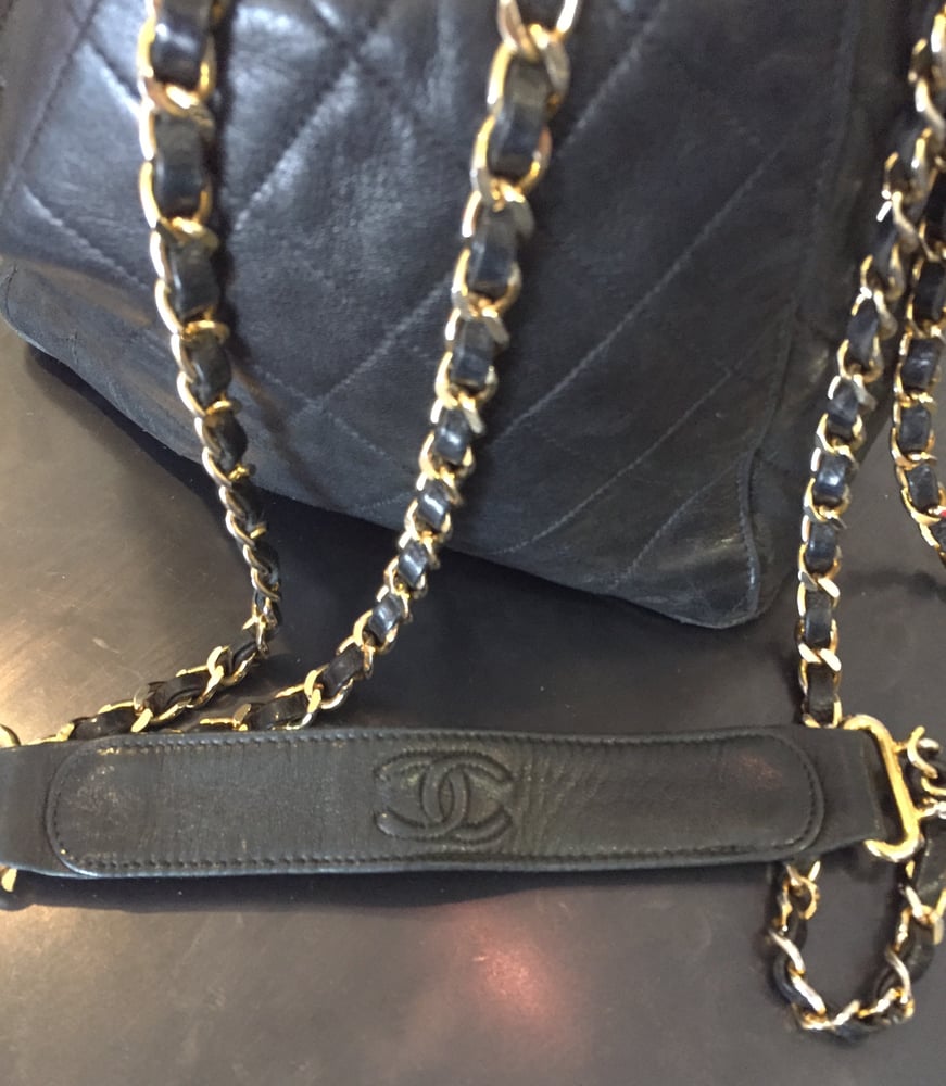 Vintage CHANEL 24k Gold Black Leather Quilted Bucket Bag