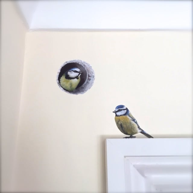 Image of Bessie Blue tit in wall ~ Wall sticker 