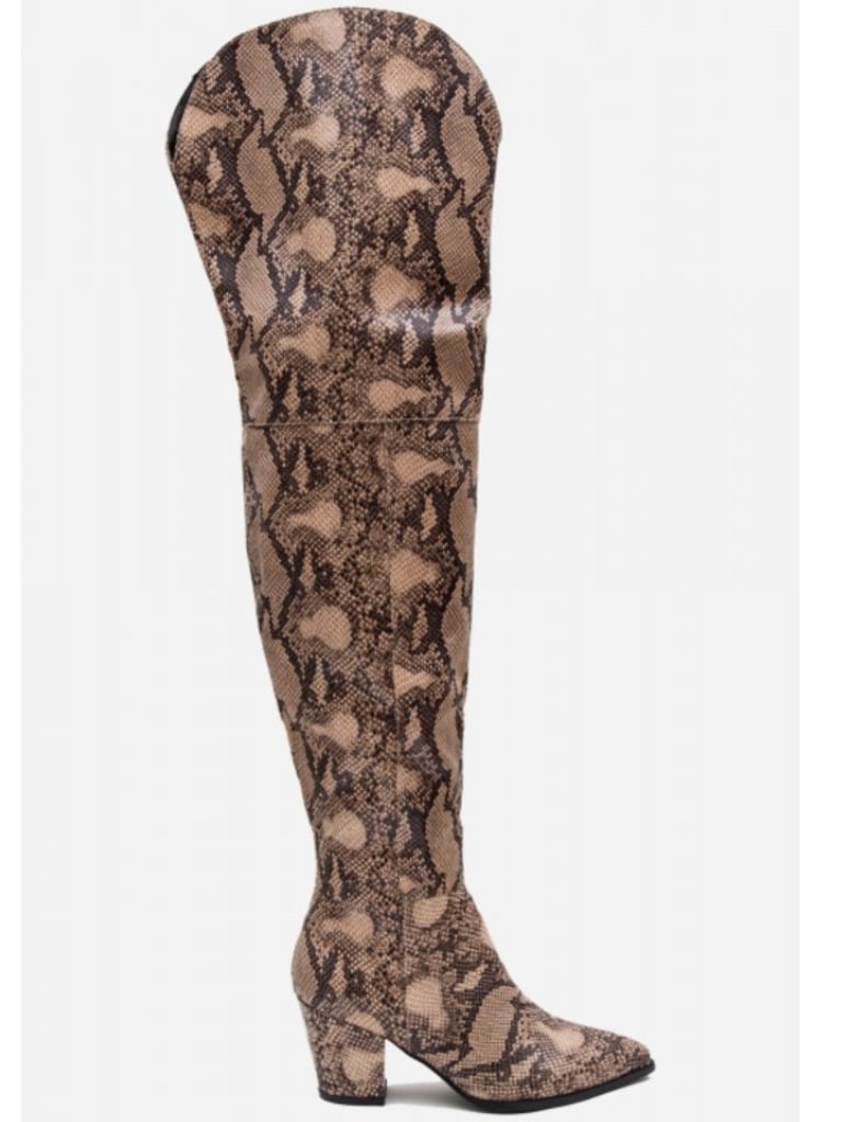 snakeskin thigh high boots