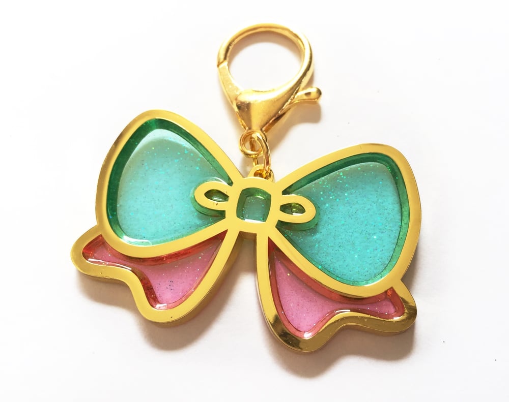Image of Pretty Bow Bag Charm Pink & Aqua