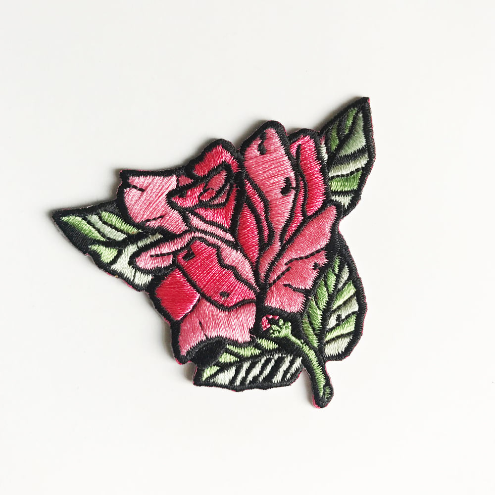 Pink Rose Embroidered Patch