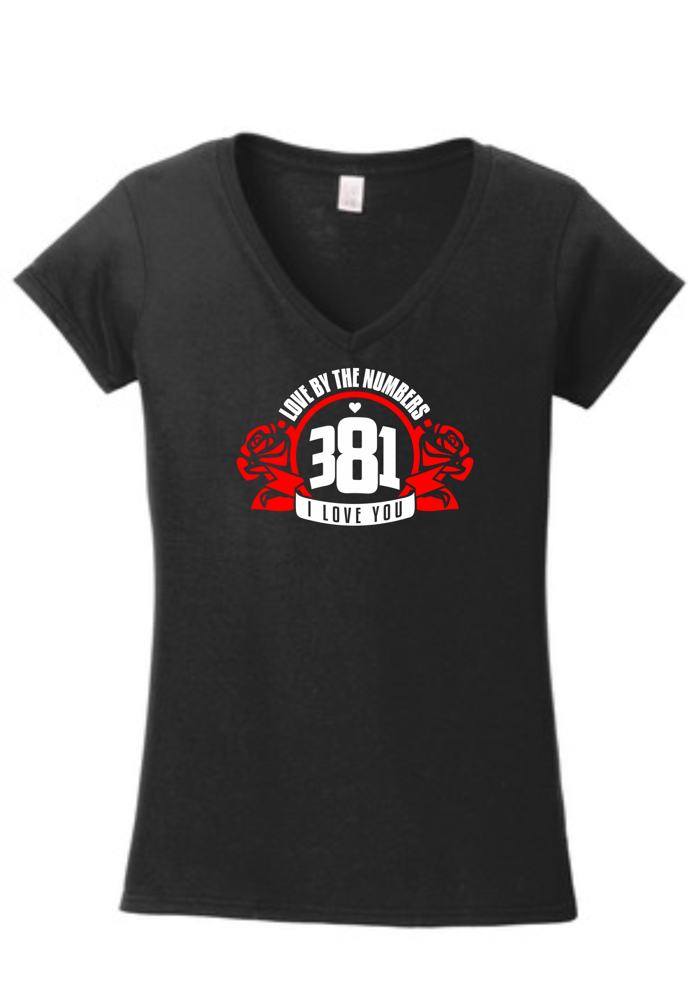 Image of 381 Rose logo Female l Black V-Neck Tee