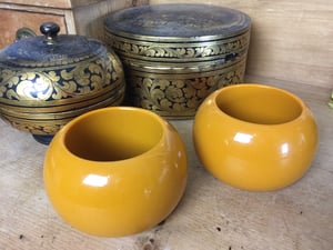 Image of Pair of butterscotch lucite 1970s cuffs