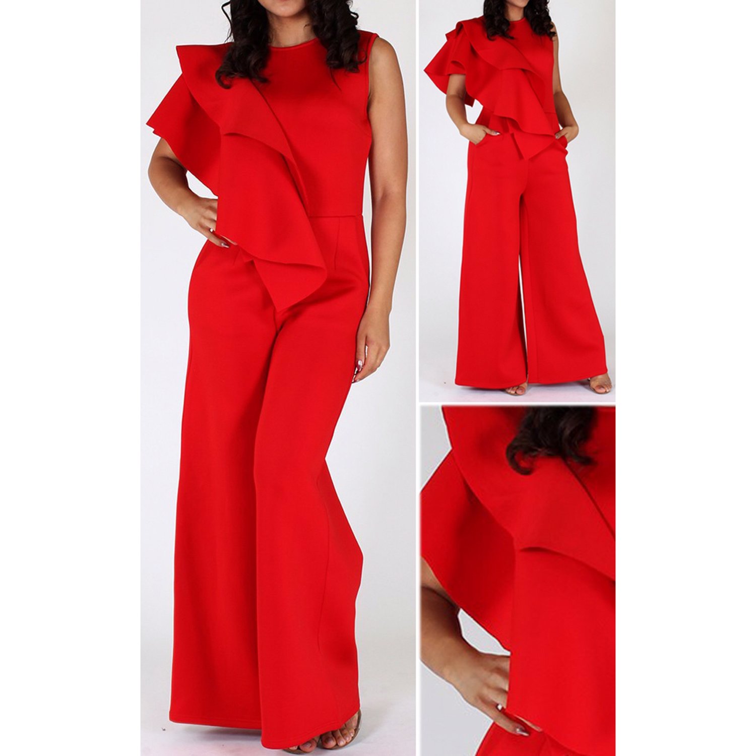 Image of Red Ruffled Love Jumpsuit