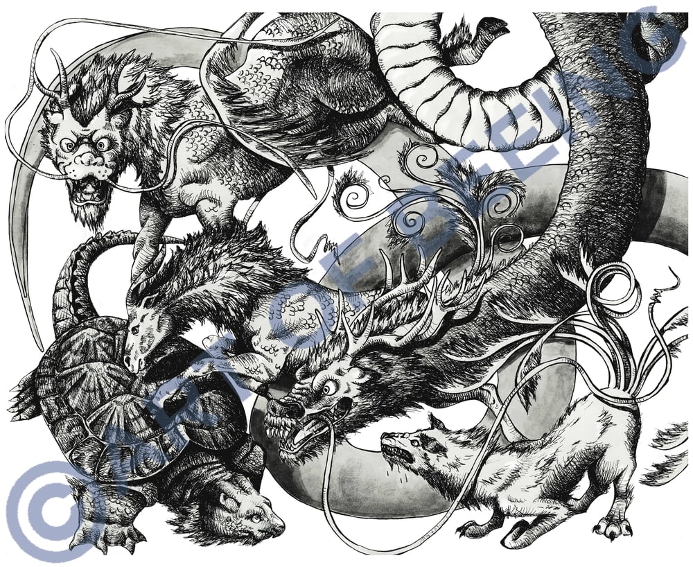 Image of Chinese Mythology in Ink