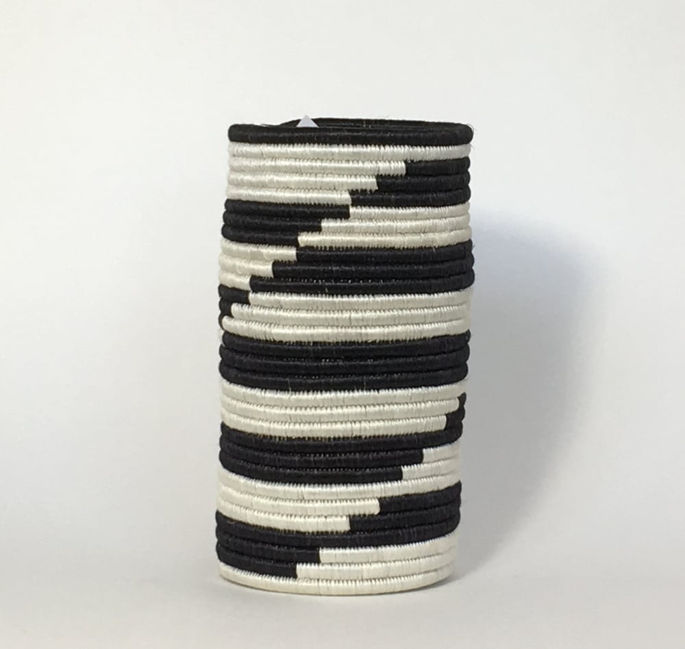 Image of Hand Woven African Vase | Black & White Zig Zag