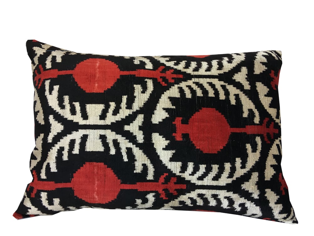 Image of Silk Velvet Ikat Pillow | Red Pattern