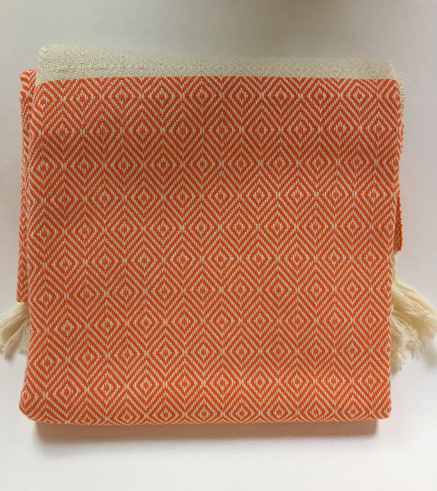 Image of Turkish Cotton Throw | Orange Diamond Pattern