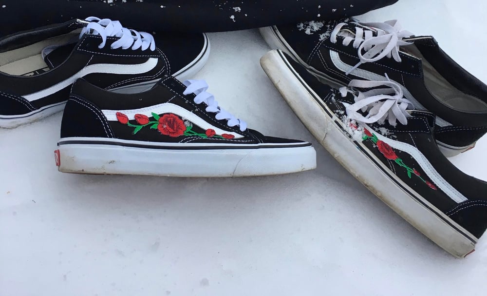 Skate Shoes Vans Old Skool With Roses Rose Embroidery Vans Slip