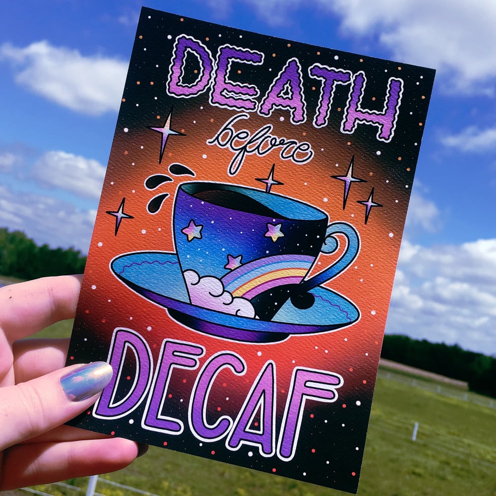 Image of 'Death Before Decaf' - Limited Edition Mini Print