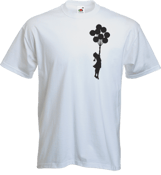 Image of Banksy Girl Floating Away White T-Shirt