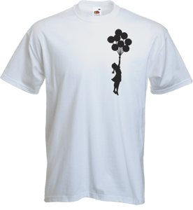 Image of Banksy Girl Floating Away White T-Shirt