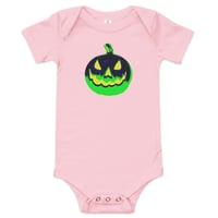 Image 1 of Baby Short Sleeve Onesie - Jack O Lantern Vintage Green-Black