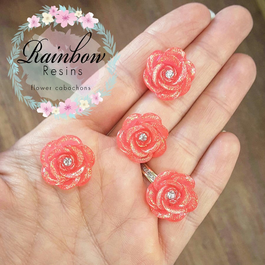 Image of Dusky pink sparkly diamante roses x 10