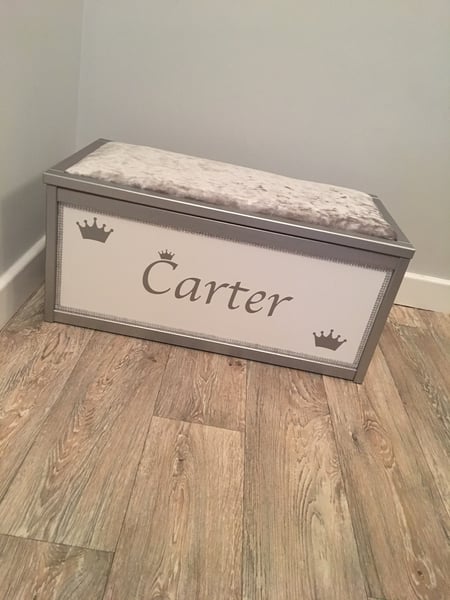 Image of silver crushed velvet toy box