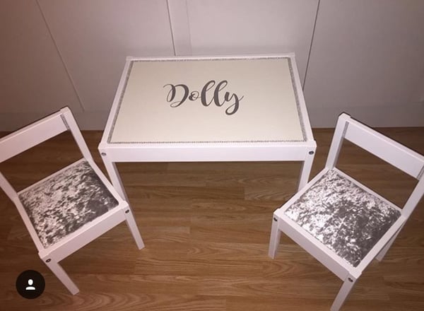 Image of personalised kids crushed velvet table and chair sets