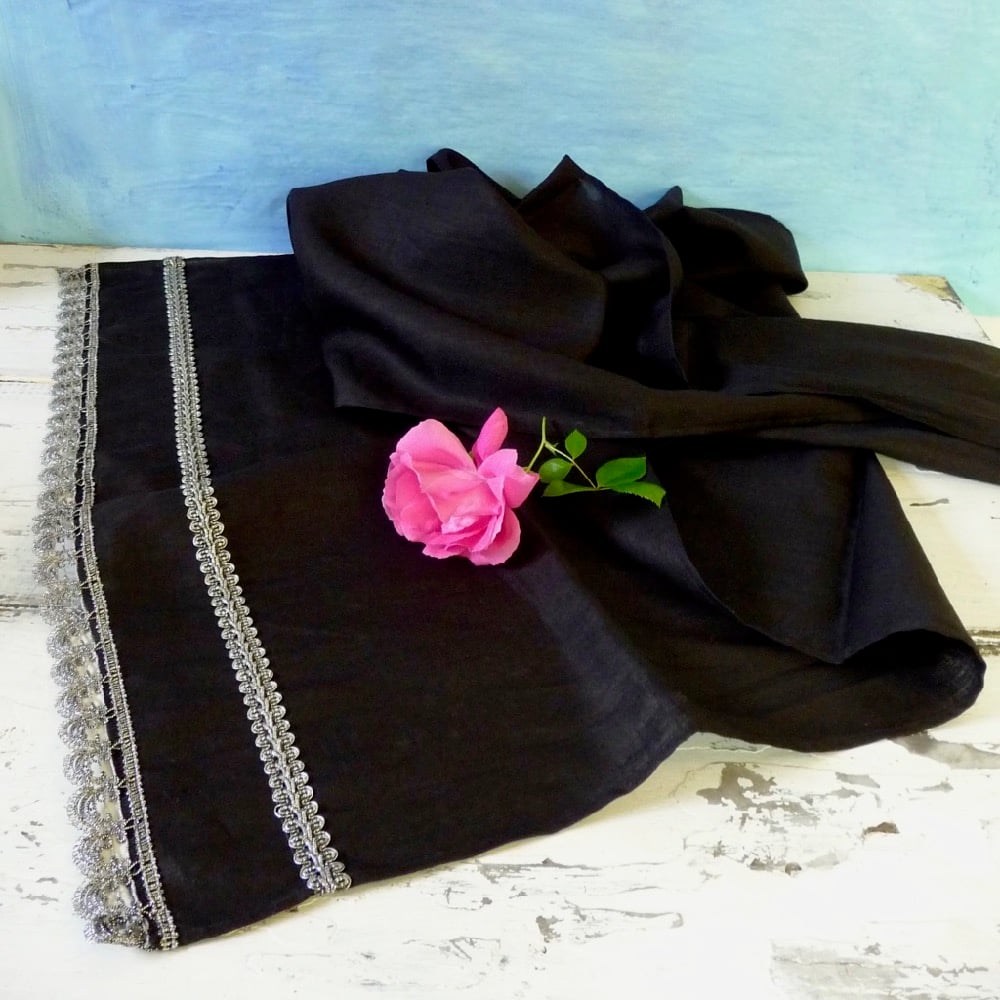 Image of Black Linen Shall/ Table Runner