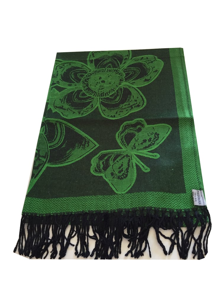Image of Green and Black Floral Pattern High Quality Pashmina (SVN33)