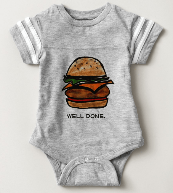 Image of Well Done Burger Onesie Gray