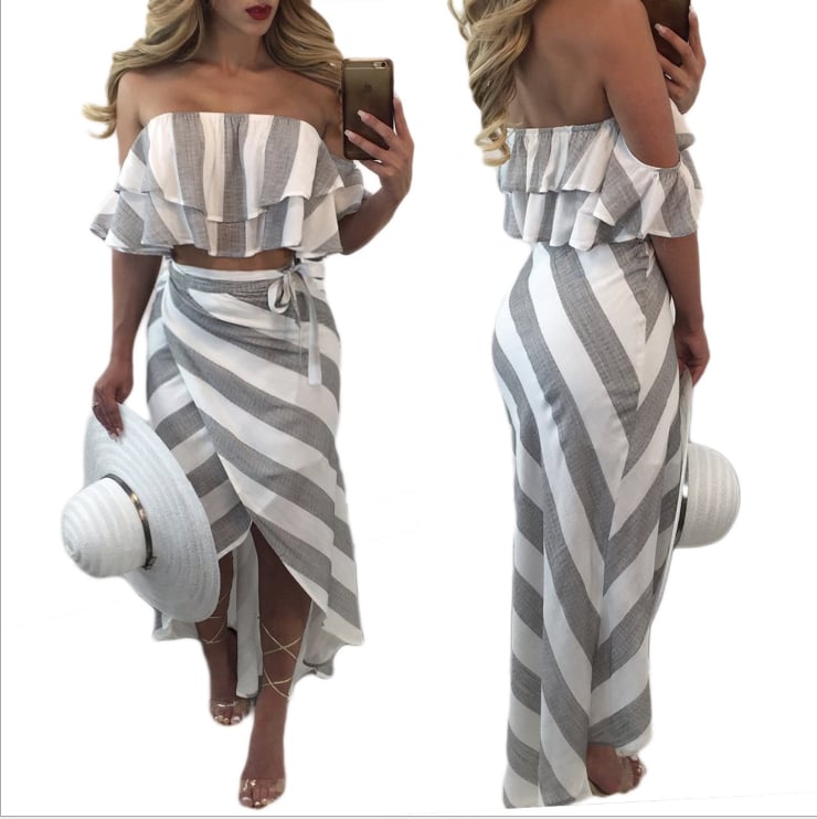 Image of Irregular stripe two-piece outfit