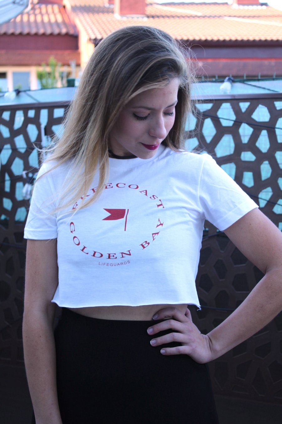 Image of Golden Bay Flag Black Crop Top White