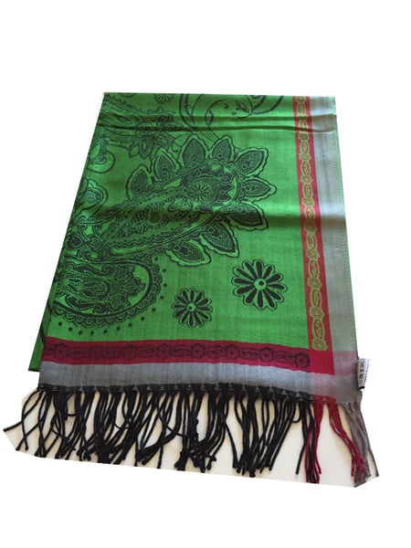 Image of Emerald Green, Red and Grey Pattern High Quality Pashmina (SVN40)