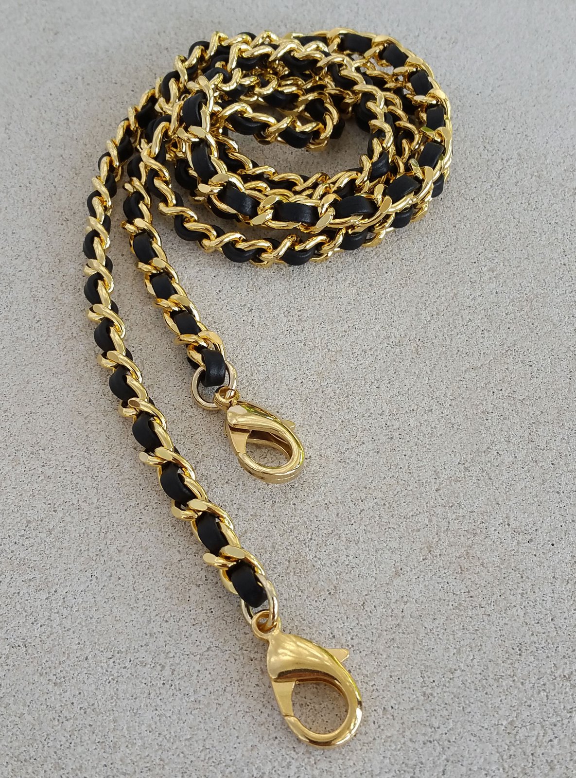 Extra Petite GOLD Chain Strap with Leather Weave - Mini Classy Curb Diamond Cut - Choose Option ...