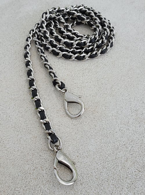 Image of Extra Petite NICKEL Chain Strap with Leather Weave - Mini Classy Curb Diamond Cut - Choose Option