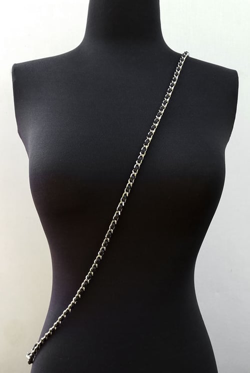 Image of Extra Petite NICKEL Chain Strap with Leather Weave - Mini Classy Curb Diamond Cut - Choose Option