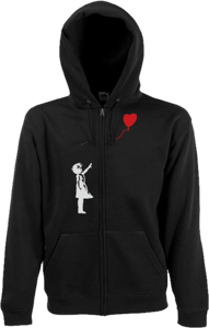 Image of Black Unisex Zip Hoodie - Banksy Red Balloon Girl