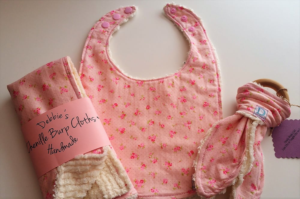 Image of Shabby Chic in Pink Bib Set with Chenille Backing