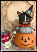 Halloween witch cat pumpkin folk art doll character Penny Grotz